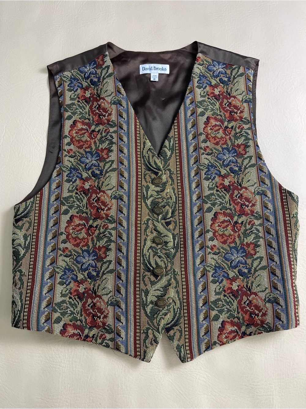david brooks Floral Tapestry Vest in Red, Blue & Green